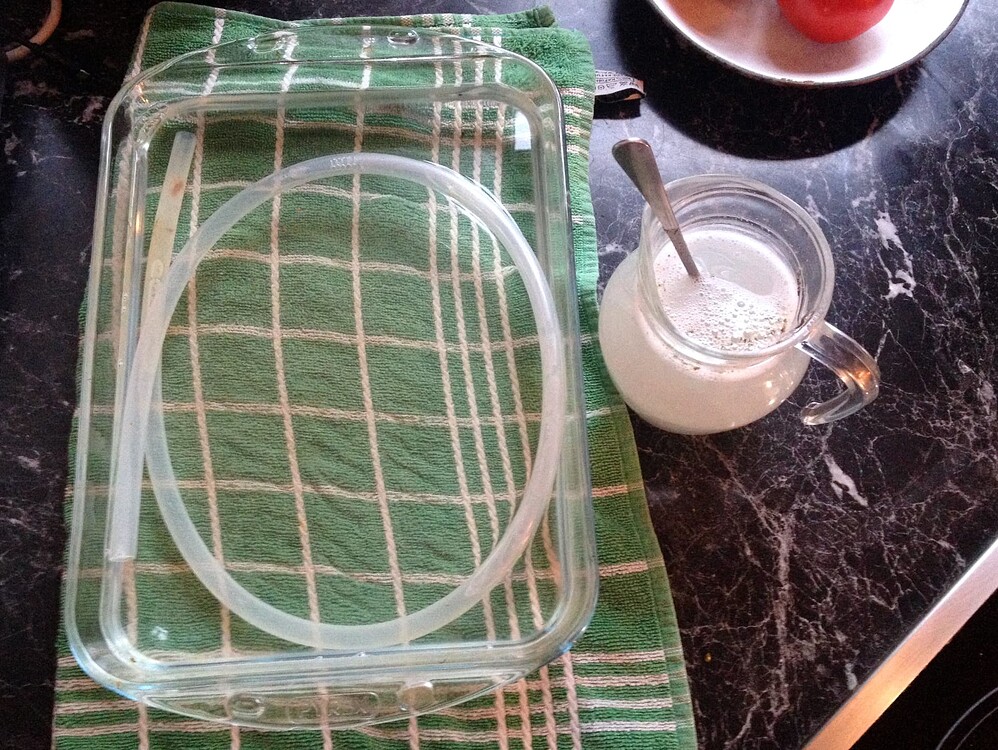 Reinigung von Zubehörteilen eines Vaporizers in einer Glasform und einem Krug mit Reinigungslösung.